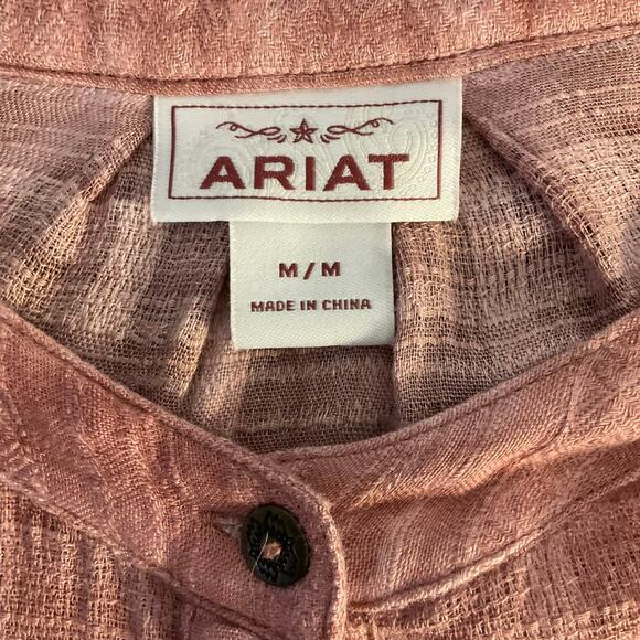 Ariat Pink Lightweight Semi-Sheer Crew Neck Button Front Shirt Size M - Picture 5 of 10